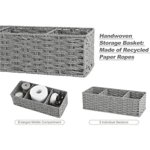 3-Section Wicker Baskets for Shelves,Hand-Woven Round Paper Rope Storage Baskets - Picture 2 of 8